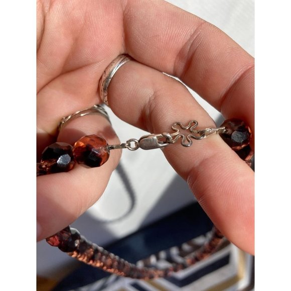 Facetted Plum Purple Crystal Bead Art Deco Necklace w 925 Sterling Silver Clasp - Picture 7 of 8